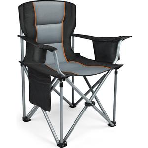 Camping Chairs for Adults Heavy Duty, Oversized Fully Padded Folding Chairs for Outside with Cup Holder, Cooler Bag and Side Pocket, Support 400 Lbs, Versatile for Sports,Outdoors & Lawns (Black-1pack)