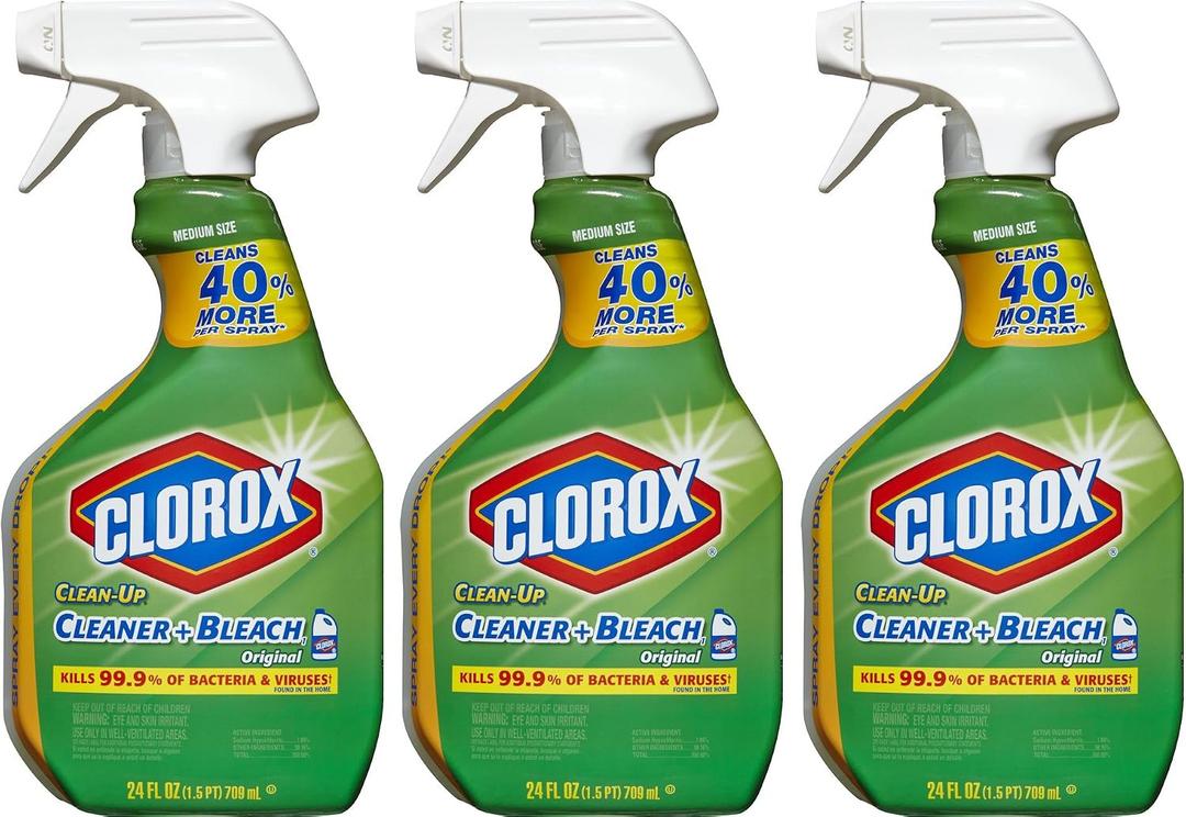 Clorox Clean-Up Cleaner + Bleach Value Pack, 3 Disinfectant and Cleaning Sprays. Kitchen and Bathroom Cleaning. Original Scent. 32 Ounces Pack of 3)