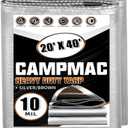 Tarps Heavy Duty Waterproof 20x40 Ft, 10 Mil Thick, High Durability, Rip, UV Resistant and Tear Resistant with Metal Gromets Every 20 Inches (Silver/Brown - Reversible)