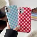 Longlayss for iPhone 11 Case Lattice Plaid Checkered Gingham Phone Case Cute Aesthetic Pattern Soft TPU Shockproof Phone Cover for Women Girls (Blue)