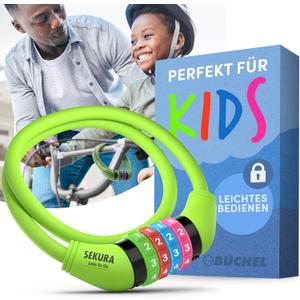 Bike Locks Cable for Kids - Colorful & Keyless - Secure Your Child's Bike - Easy-to-Use Bicycle Accessory, High Security 5 Digit Resettable Combination Coiling Bicycle Lock, Anti Theft (Bright Green)