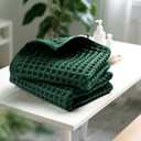 Jacquotha Waffle Hand Towels Set of 2 (Hunter-Green) Cotton, Quick Dry, Lint Free, 13 x 29, Bathroom Decor & Kitchen Towels
