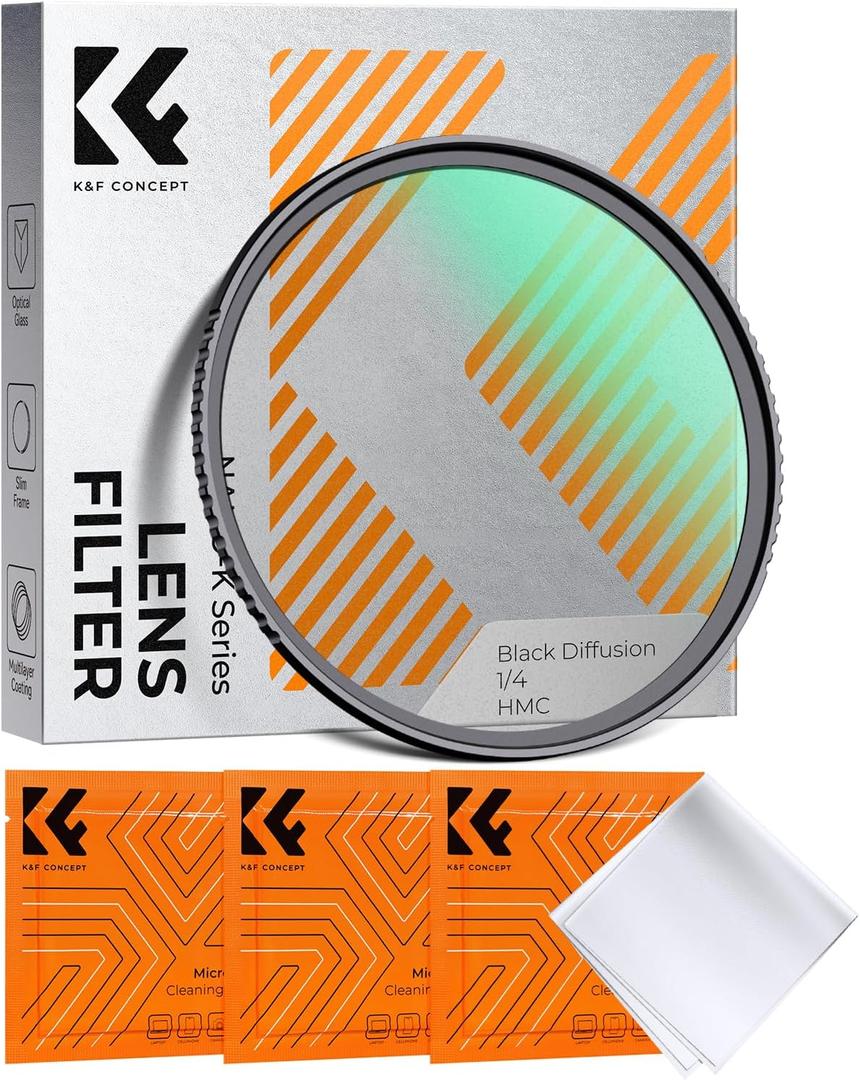 K&F CONCEPT 77mm Black Diffusion 1/4 Filter Mist Cinematic Effect Filter with 18 Multi-Layer Coatings for Video/Vlog/Portrait Photography (K-Series)