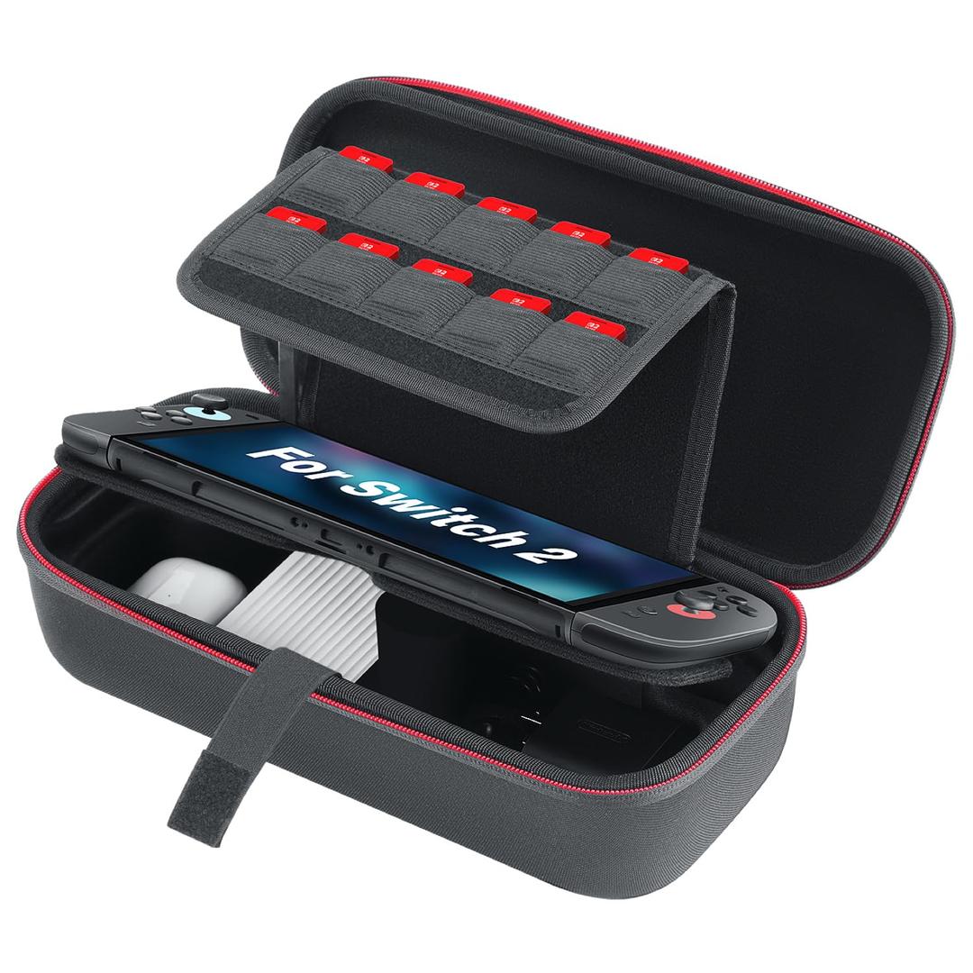 Zadii Protective Carrying Case Compatible with Nintendo Switch 2, Dual-Layer Travel Bag Holds Switch 2 Console, 20 Games, Power Adpater, Earbuds, Cables and Other Accessories