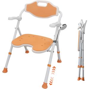 Lumizone Foldable Shower Chair with Arms and Back Folding Shower Seat Heavy Duty Bath Chair for Tub 6-Level Adjustable Height Load Capacity 400 lbs
