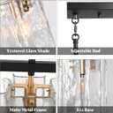 5-Light Rectangular Dining Room Light Fixture 42"L Black and Gold Glass Linear Chandeliers for Dining Room Over Table, Farmhouse Kitchen Island Pendant Light Fixtures with Water Ripple Glass