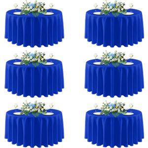 sancua Royal Blue Round Tablecloths 108 Inch, 6 Pack - Circle Fabric Cloth Table Cloths for Wedding Party Banquet Birthday, Washable Polyester Table Cover (Fit 30-72 Inch Tables)