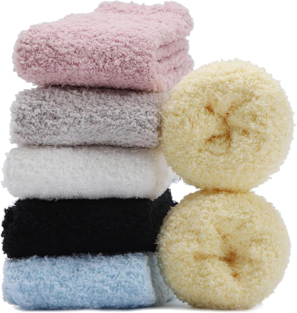 6 Pairs Womens Fuzzy Socks, Microfiber Plush Warm House Slipper Socks for Indoor Home,Cozy Sleeping Socks, Winter Gift Idea