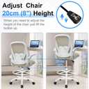 Drafting Chair Tall Office Chair with Flip-up Armrests, Adjustable Height, and Enhanced Lumbar Support - Ergonomic Rolling Stool, Back Support, and Adjustable Foot Rest Ring for Standing Desk Khaki