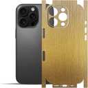 IPG Decal Made for iPhone 16 Pro Decorative Carbon Fiber Vinyl Back and Sides Full Protection Anti Scratch Skin Guard - 3D Surface - Easy to Install for 16ProBG (Brushed Gold)