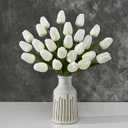 2 x Yastouay 12-Pack White Tulips Artificial Flowers, Real Touch Latex Faux Tulips with Large Full Buds, Lifelike Vibrant Fake Tulips Bouquet for Spring Wedding Home Dcor, Table & Party Centerpiece