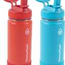 ThermoFlask Kids Bottle with Straw Lid - Durable & Dishwasher-Safe Water Bottles & Lids - Leak-Proof Bottle Lid Design - Reusable Water Bottles for Everyday Use - 16 oz, Red/Blue (2 Pack)