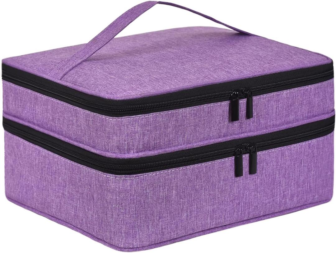 nail organizers and storage, Portable Nail Polish Holder Holds 42 Bottles(15ml), Double-layer Storage Bag for Nail Polish and Manicure Set (Purple-Holds 42 Bottles)