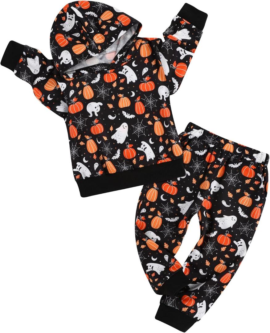 Toddler Boy Clothes 1-5T Boys Christmas Halloween Outfits Hoodies+Pants Toddlers Sweatsuits (18-24 Months, Print on Black)