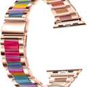 Metal Resin Band Compatible with Apple Watch Wristbands, Women's Strap Fashion Chain Bracelet for iWatch Series 8 7 6 SE 5 4 3 2 1 Ultra