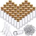 Yungyan 50 Pieces Small Mini Glass Bottles Jars with Cork Stoppers Set, Tiny Cork Glass Bottles with Eye Screws and Small Funnel for Decoration, Art Crafts, DIY Projects, Party Favors (5ml)