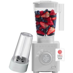 Chefman Obliterator 48 oz Countertop Blender for Smoothies, 1380W Motor to Crush Ice, Nuts, and Frozen Fruit with Stainless Steel Blade, Auto Blend Function, Includes 20 oz Travel Jar - Concrete