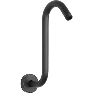 HarJue S Shaped Shower Arm, High Rise Shower Head Extension Pipe Standard 1/2" Connection with Flange, Awesome Shower Experience-Stainless Steel Bathroom Accessory(10 Inch S Shape, Matte Black)