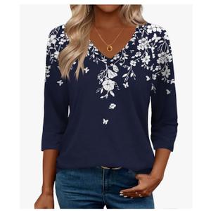 Zeagoo 3/4 Length Sleeve Womens Tops Casual V Neck Shirts Soft Basic Tees Business Work Blouses L