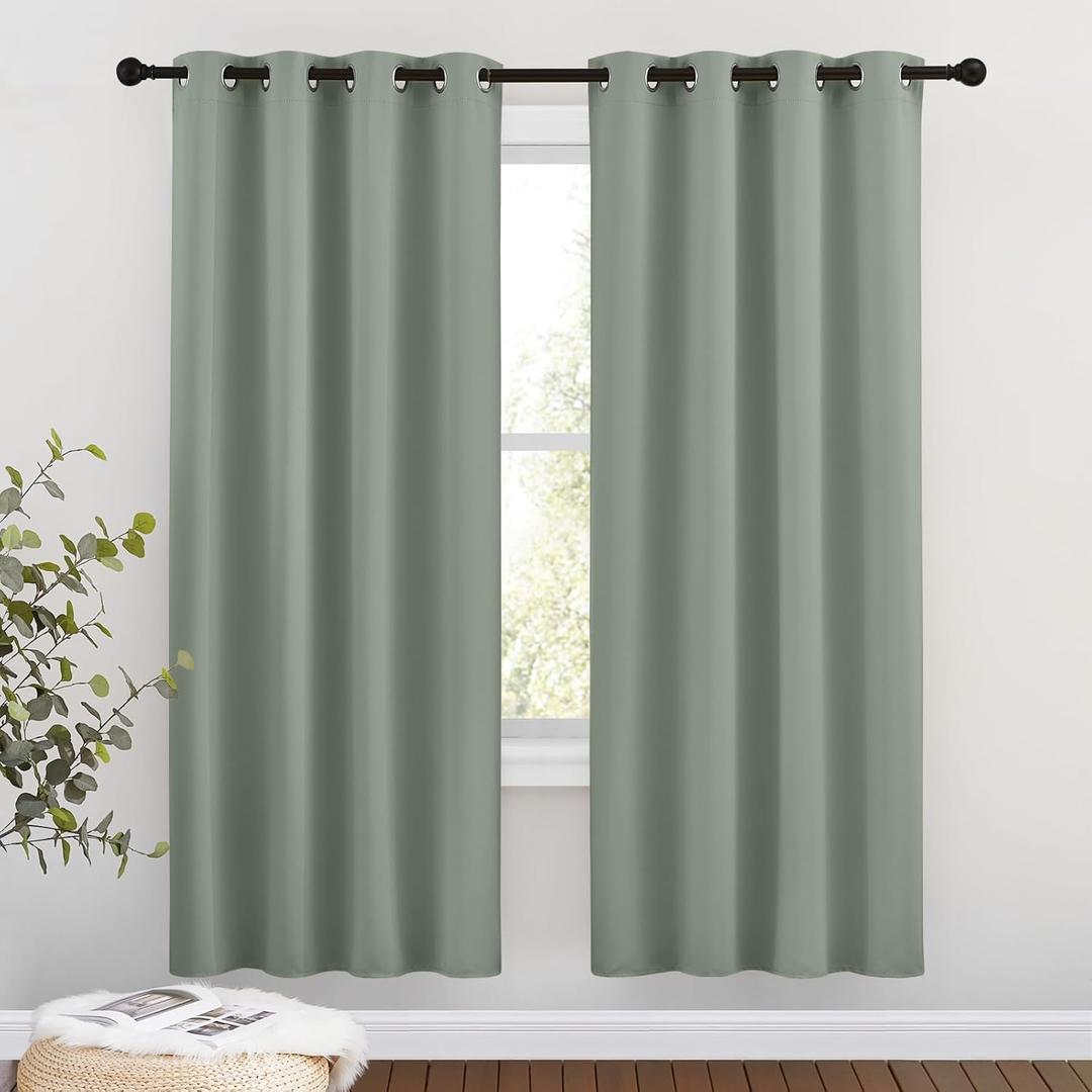 NICETOWN Sage Green Blackout Curtains & Drapes for Bedroom - Room Darkening Energy Saving Thermal Insulated Grommet Voice Reducing Window Treatments for Living Room (1 Pair, W46 x L72)