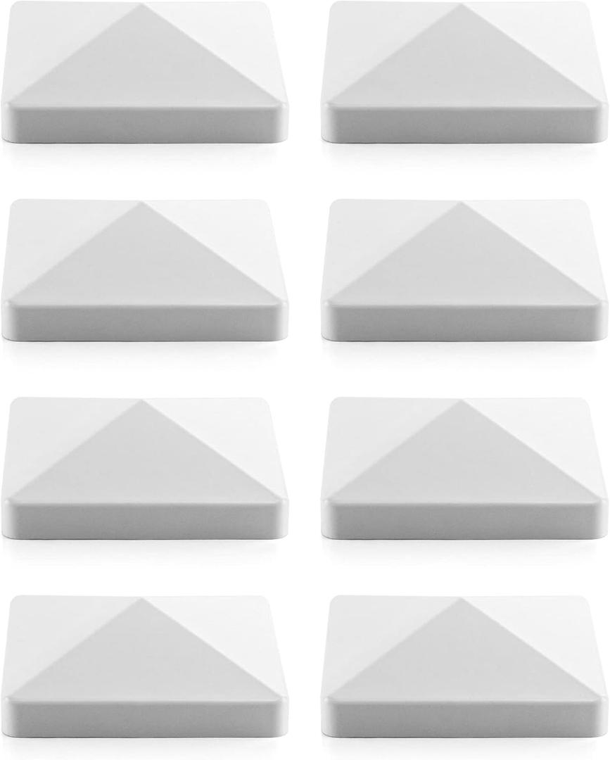 QWORK 8 Pack 4" Vinyl Post Cap, Vinyl Pyramid Fence Post Cap for 4" x 4" Vinyl Fence Post, White