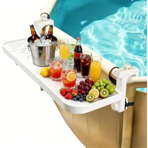 winemana Pool Bar for Above Ground Pool, 38.4 x 12 Inch Adjustable Poolside Table Foldable Swimming Pool Shelf Fits Round Oval Rectangle Frame Pools Outdoor Drink Tables for Deck Patio, White