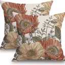 TSSOHU Vintage Flower Throw Pillow Covers 20x20 Brown Rust Colored Floral Botanical Pattern Decorative Pillows Outdoor Linen Farmhouse Cushion Case Country Pillowcase for Sofa Bed Room Decor Set of 2