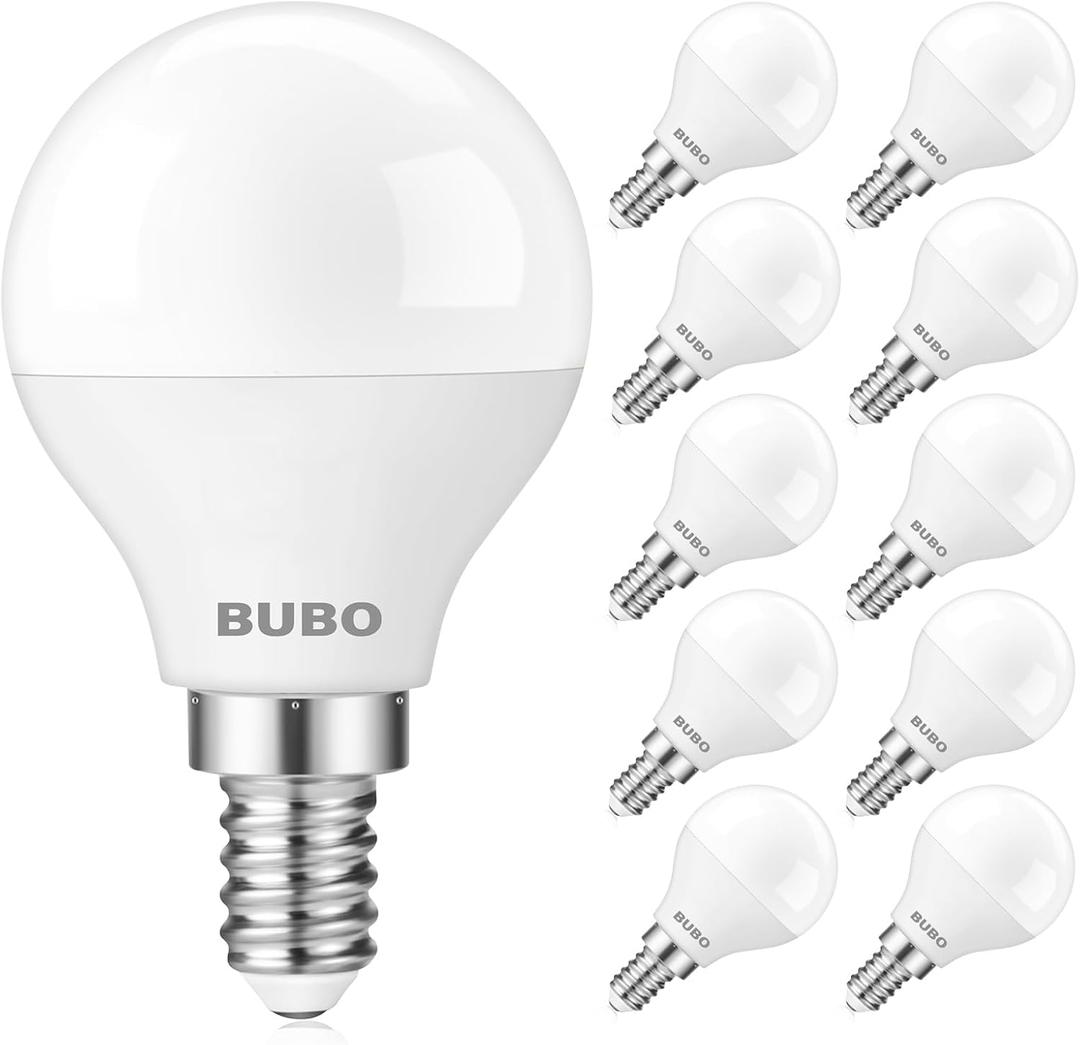 BUBO Ceiling Fan Light Bulbs, E12 LED Bulb 60W Equivalent, Small Base Bulbs 4000K Cool White, A15 Bulbs 120V, Candelabra Base LED Bulb 5.5W, 650LM, Non-Dimmable, 10 Pack