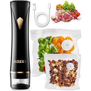 Vacuum Sealer Machine for Food Storage: Compact Food Sealer Saver 5X Fresh Longer, Handheld Detachable Water Tank, 10 PCS Vacuum Seal Bags for Kitchen Fridge Travel Seal Meal Mothers Day Gift For Wife (Small, Black)