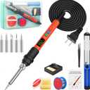 Soldering Iron Kit, 120W LED Digital Advanced Solder Iron Soldering Gun kit, 110V Welding Tools, Smart Temperature Control [356-932], Extra 5pcs Tips, Auto Sleep, Temp Calibration, Orange