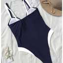 WDIRARA Women's Contrast Trim One Piece Swimsuit Spaghetti Strap High Cut Swimwear Deep Blue X-Large (Blue, XL)