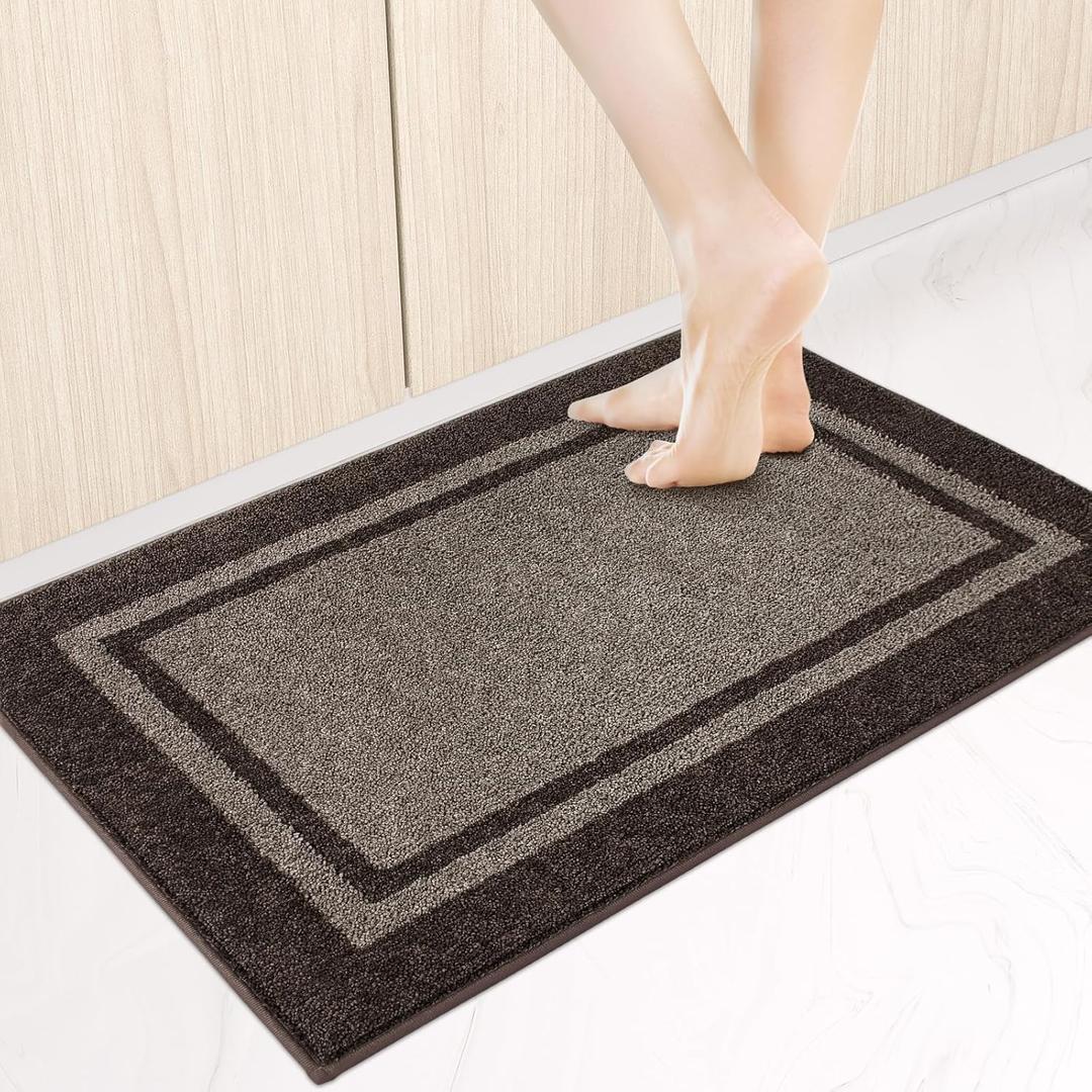 Kitchen Rugs 24" x 36", Non-Slip Machine Washable Kitchen Runner Rugs Floor Mats, Absorbent Comfort Standing Mats for Kitchen, Sink, Laundry and Hallway, Grayish Brown & Coffee