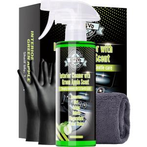 Car Interior Cleaner Spray, Multipurpose Leather Seat Cleaner Upholstery Car Cleaning Kit Auto Dashboard Vinyl Detailing Supplies Kit,Green Apple Scent