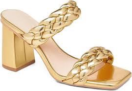 Syktkmx Womens Braided Heels Sandals Chunky Block Heel Double Strap Summer Dressy Sandal Size 7