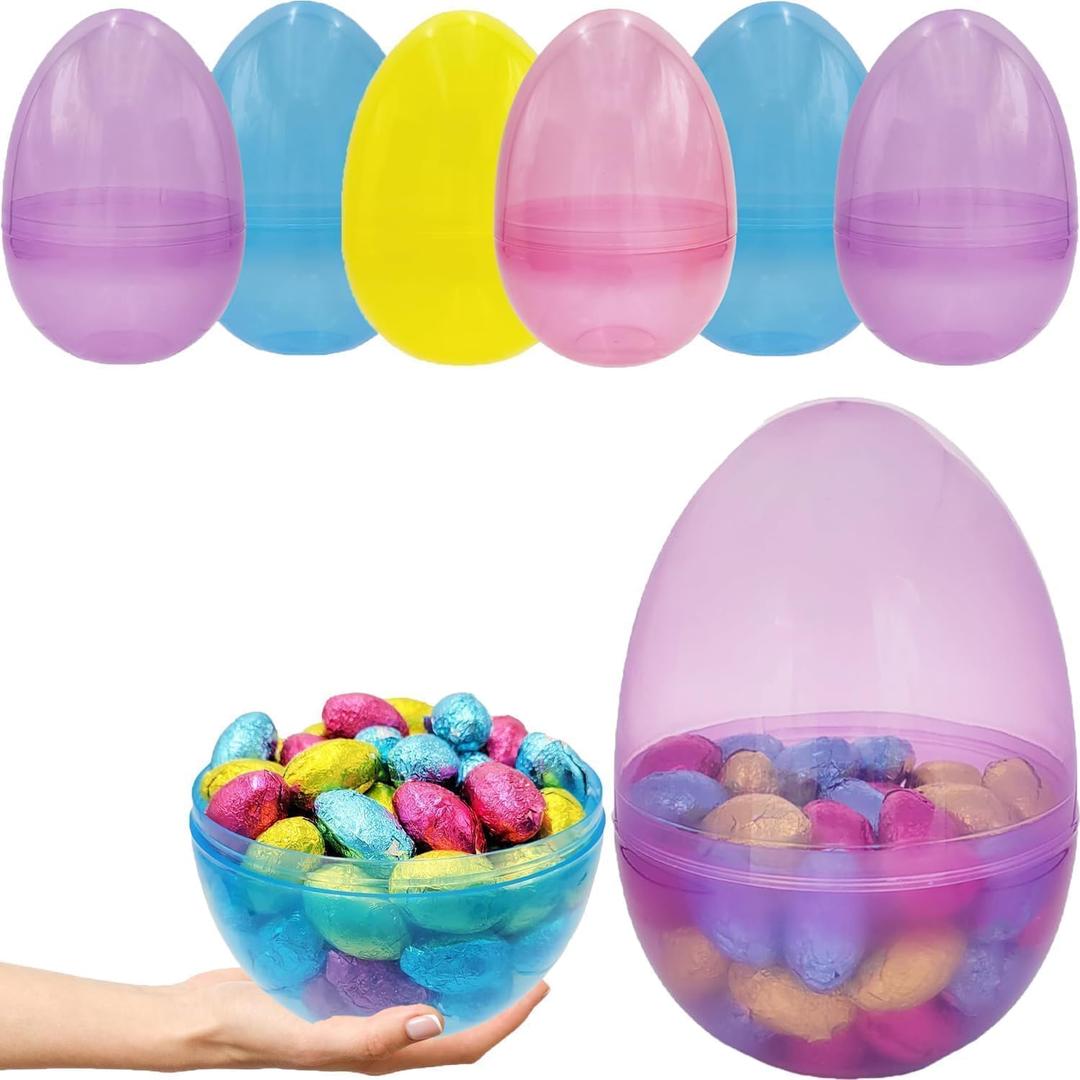 The Dreidel Company 6" Inch Fillable Easter Eggs 12-Pack Jumbo Translucent, Colorful Plastic Jumbo Easter, Stands Upright, Perfect For Egg Hunt