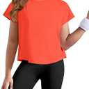 ZDC Girls Athletic Yoga Shirts Summer Short Sleeve Quick Dry Crop Tops Basic Gym Tees Bright Orange, Size 150 
