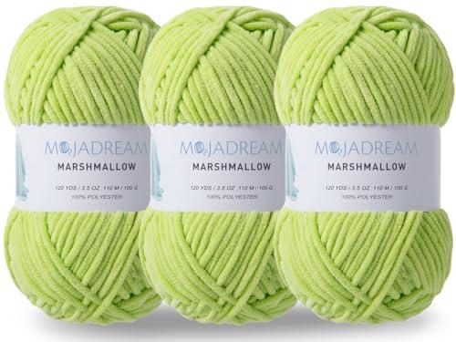 MOJADREAM 3PCS 3.5oz Chenille Yarn for Blankets Amigurumi: Soft Velvet Baby Yarn Blanket Knitting and Crocheting Bulky 5# Yarn 3 Skeins of 100g (Green Sheen)