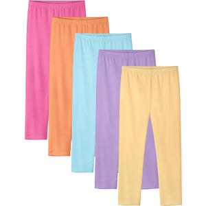5 Pack Girls Leggings Cotton Tights for Toddler Kids Stretchy Soft Yoga Pants Full Length Multipack Pull On Fall Winter (5-6 Years, Light Rose, Sky Blue, Light Purple, Light Orange, Light Yellow)