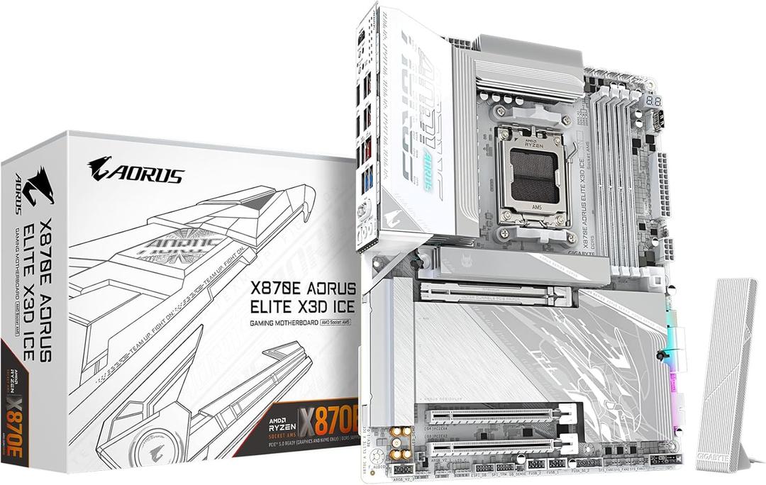 GIGABYTE X870E AORUS ELITE X3D ICE AMD AM5 LGA 1718 ATX Motherboard, Supports AMD Ryzen 9000/8000/7000 Series Processors, DDR5, 16+2+2 Power Phase, 4x M.2, PCIe 5.0, WIFI, 5 GbE, Plus