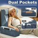 Reading Pillow, Back Pillow for Bed with Adjustable Headrest & Independent Lumbar Support, Detachable Armrest Sit Up Pillow for Bed, Dual Side Storage Pockets for Reading Gaming Nurs Sofa (Basic)