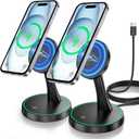 2 Pack Magnetic Wireless Charger Stand 15W Fast Mag-Safe Charger for iPhone iPhone 17 /17 pro/ 17 Air/ 17 pro max 16/15/14/13/12 Series Magnet Wireless Charging Station with Light for AirPods