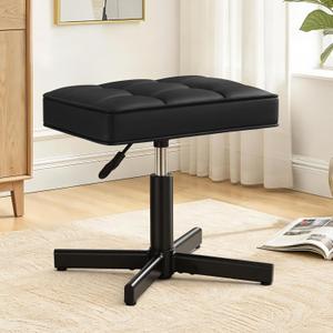 LUE BONA Adjustable Vanity Stool, Foot Rest Under Desk, 360 Swivel Vanity Chair for Makeup Room, Black Upholstered Faux Leather Ottoman for Bathroom & Living Room, 300lbs