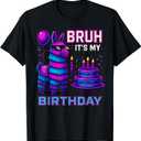 Bruh Its My Birthday Funny Llama Pinata Bday boy Kids Party T-Shirt, Black, Small
