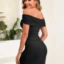 OWIN Womens Off Shoulder Bodycon Mini Dress Sexy Ruched Ribbed Cocktail Club Party Night Out Dress (Black, S)