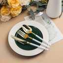120 Pcs Gold Plastic Silverware,Gold Plastic Utensils with White Beads Handle,Fancy Disposable Cutlery Set Include 40 Forks 40 Knives 40 Spoons for Party & Wedding