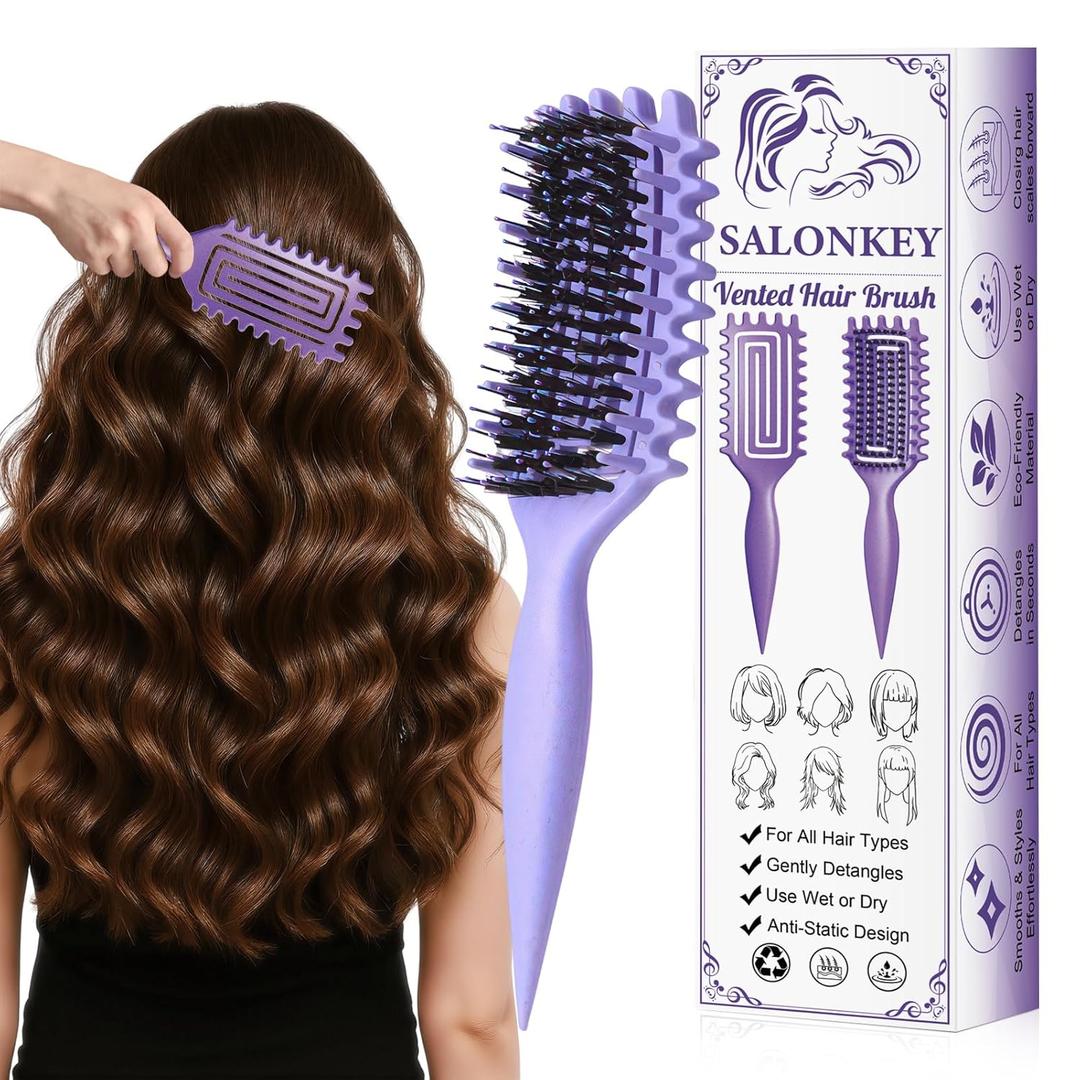 Curl Defining Brush for Curly Hair  Detangling & Styling Brush with Wide Tooth Design, Soft Bristles Reduce Frizz, Shape Curls & Waves for Women and Men, Wet & Dry Use (Purple)