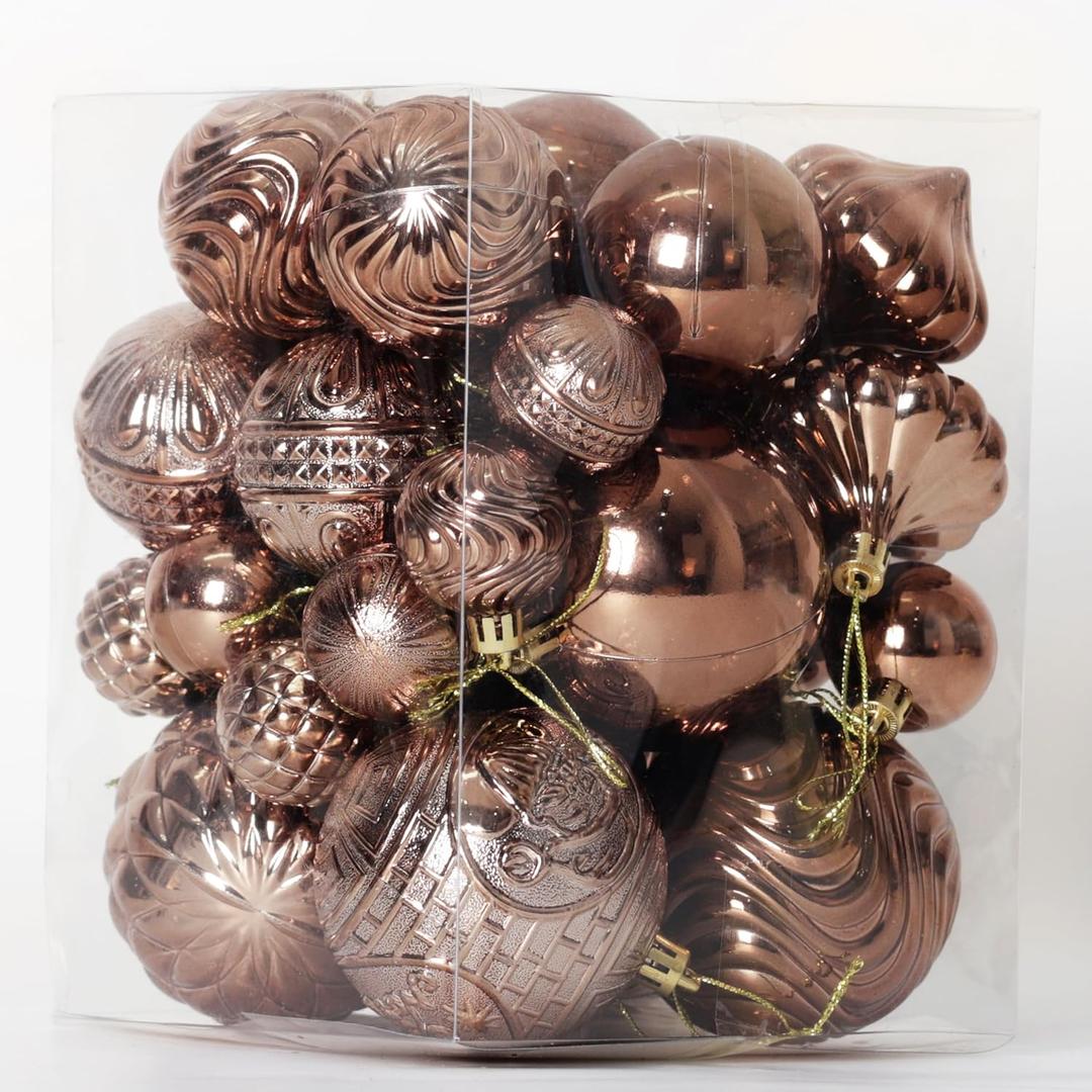 Christmas Ornaments Set with 36pcs Shatterproof Christmas Tree Decorations Multi-Size Christmas Ball Ornaments with 7 Styles Brown