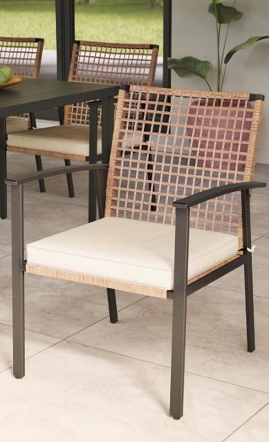 EO Living Outdoor Furniture Set of 2 Chairs with Soft Cushion and Rectangular Table with Umbrella Hole, Outdoor Dining Set for Backyard, Garden and Poolside