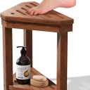 Shower Foot Rest 15 in, Acacia Shower Stool for Shaving Legs,Corner Bath Shower Bench with Starage Shelf for Inside Small Shower Spaces