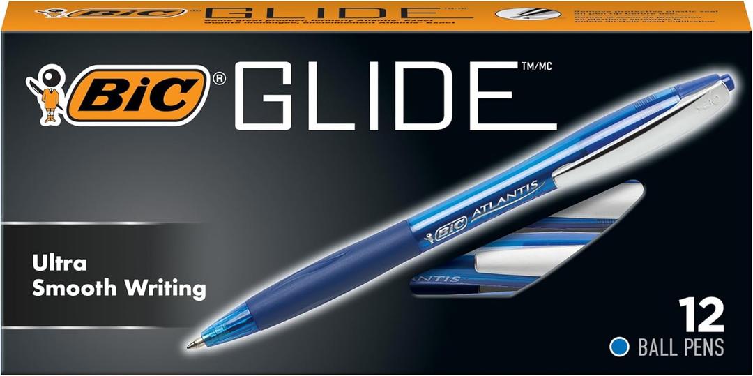 BIC Glide Blue Retractable Ballpoint Pens, Medium Point (1.0mm), 8-Count Pack, Ultra Smooth Writing Blue Pens